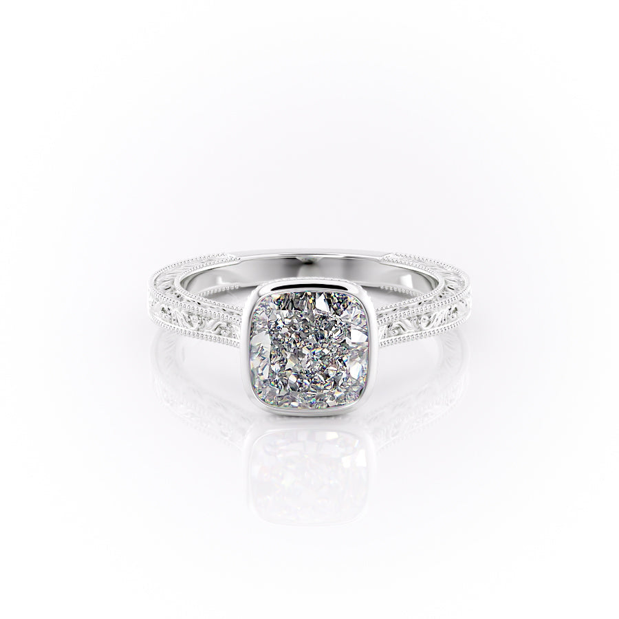 The Bezel Sierra Set With A 5 Carat Cushion Moissanite