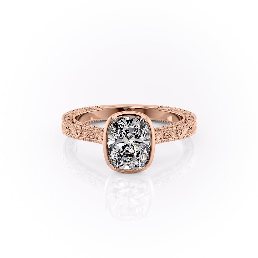 The Bezel Sierra Set With A 1.5 Carat Elongated Cushion Moissanite
