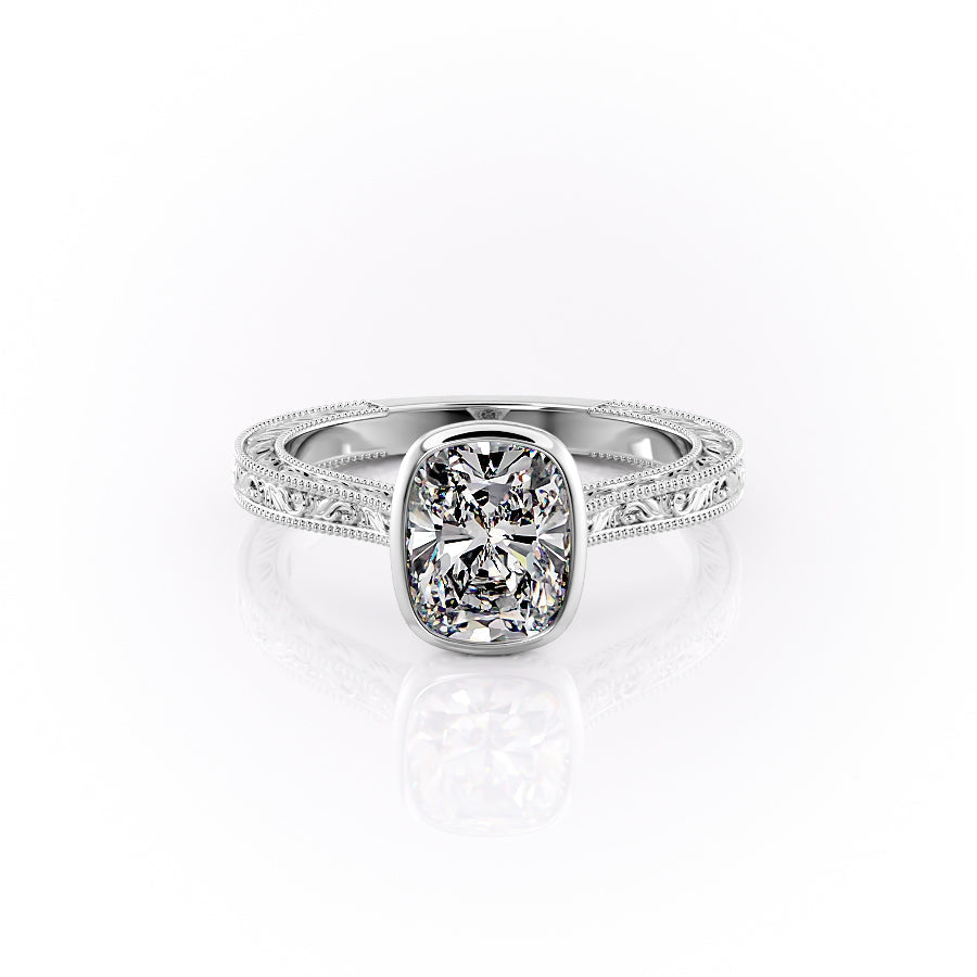 The Bezel Sierra Set With A 4 Carat Elongated Cushion Moissanite