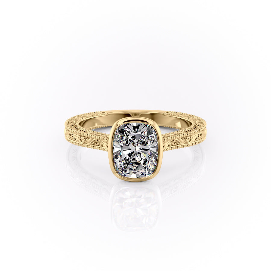 The Bezel Sierra Set With A 5 Carat Elongated Cushion Moissanite