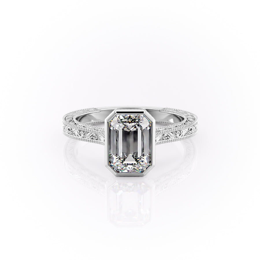 The Bezel Sierra Set With A 3.5 Carat Emerald Moissanite