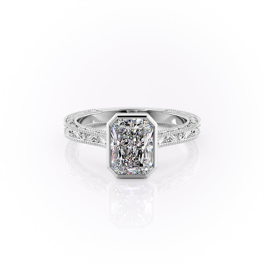 The Bezel Sierra Set With A 3.5 Carat Radiant Moissanite