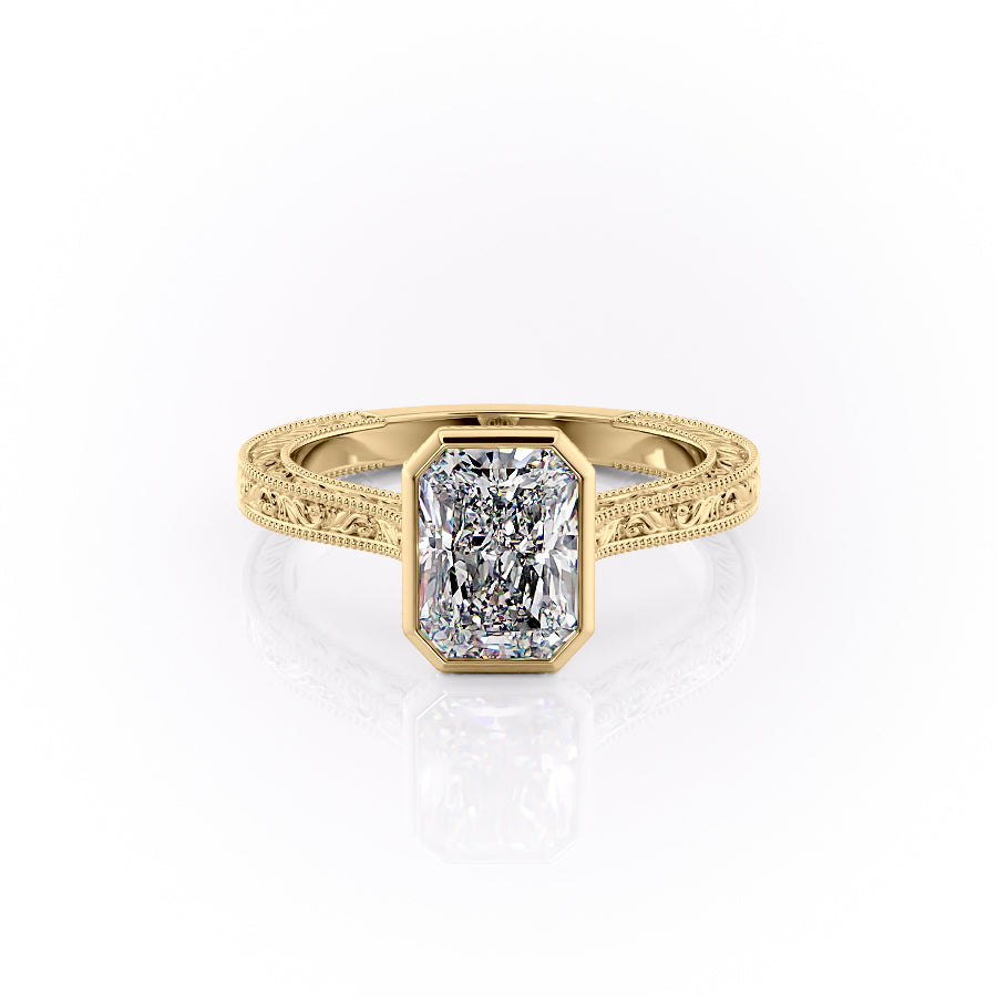 The Bezel Sierra Set With A 2.5 Carat Radiant Moissanite