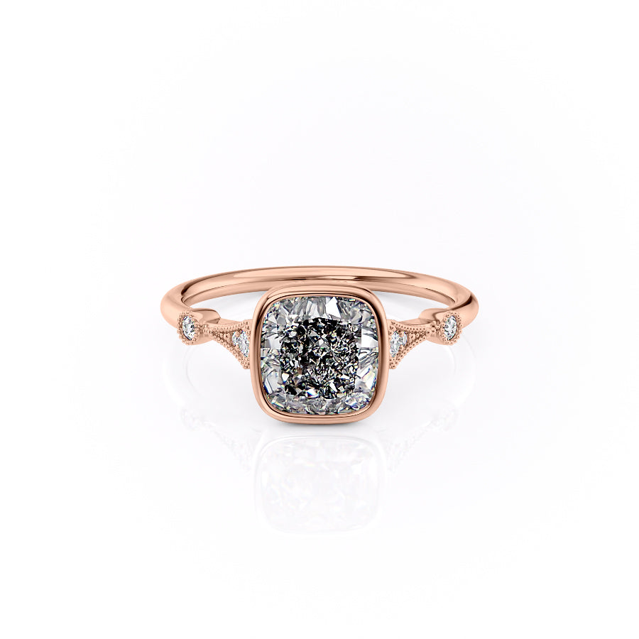 The Bezel Amber Set With A 1.5 Carat Cushion Moissanite