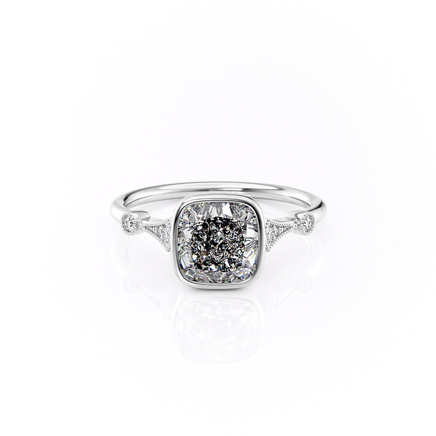 The Bezel Amber Set With A Cushion Moissanite