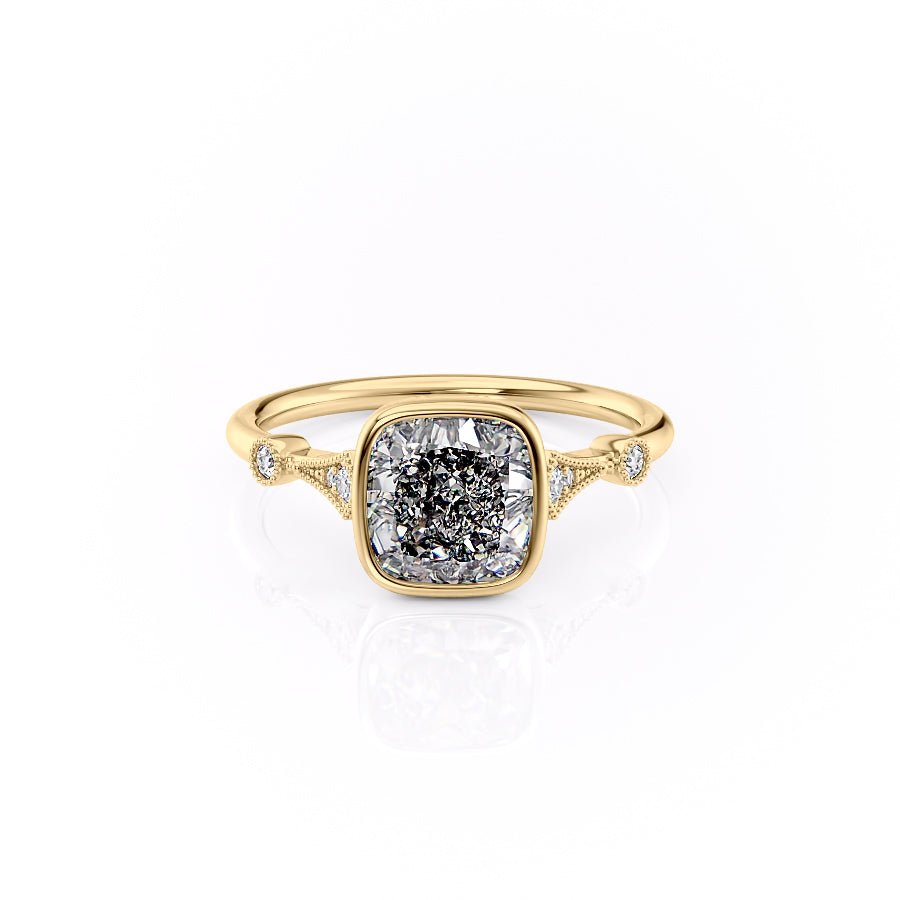 The Bezel Amber Set With A 1.5 Carat Cushion Moissanite