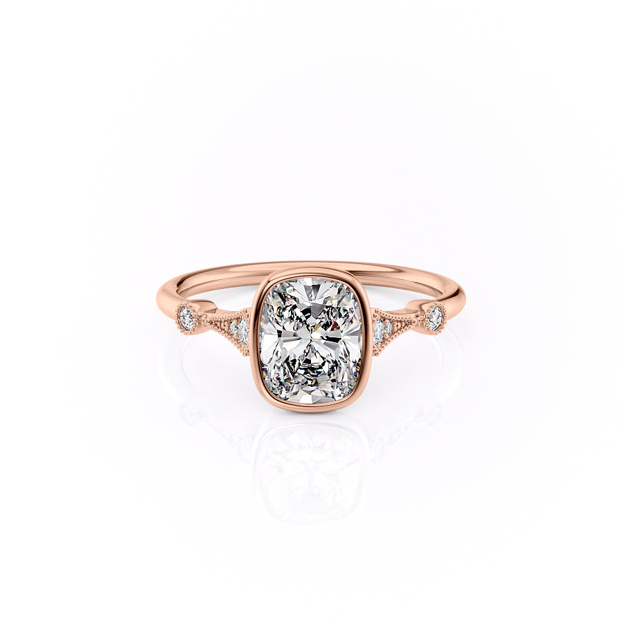 The Bezel Amber Set With A 1.5 Carat Elongated Cushion Moissanite