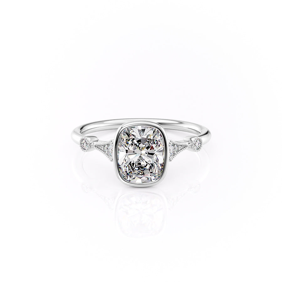 The Bezel Amber Set With A Elongated Cushion Moissanite