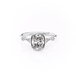 The Bezel Amber Set With A 1.5 Carat Elongated Cushion Moissanite