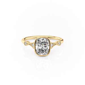 The Bezel Amber Set With A Elongated Cushion Moissanite