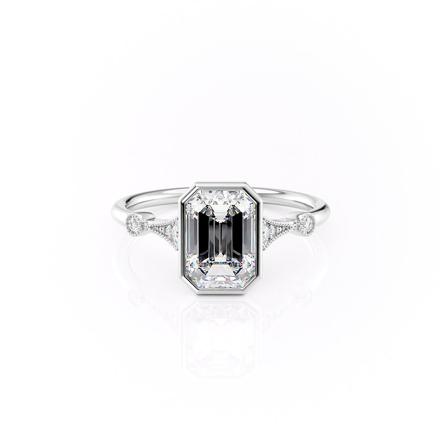 The Bezel Amber Set With A Emerald Moissanite