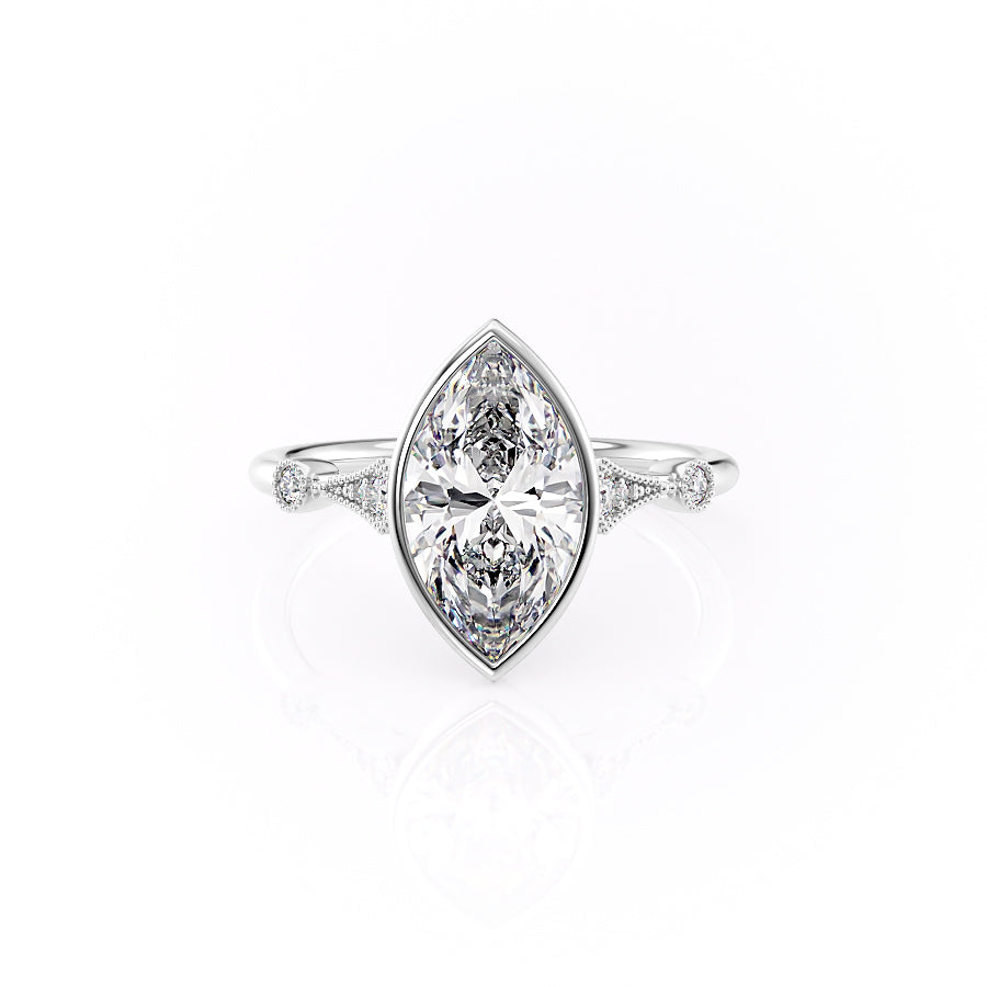 The Bezel Amber Set With A Marquise Moissanite