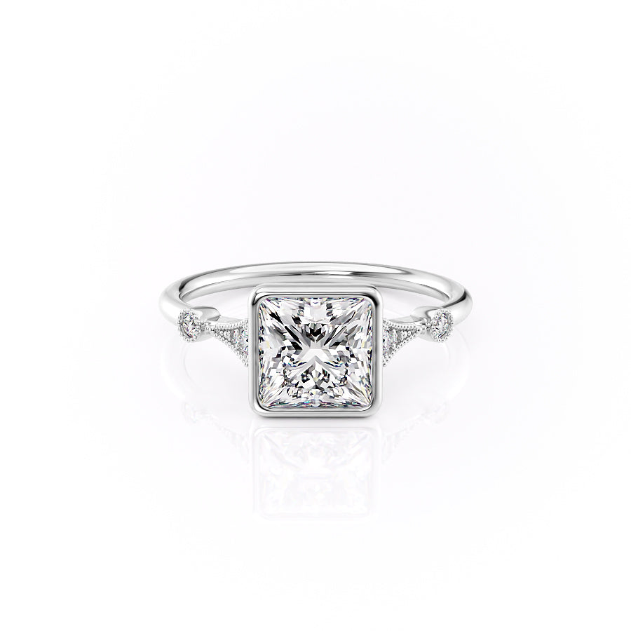 The Bezel Amber Set With A Princess Moissanite