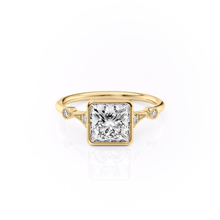 The Bezel Amber Set With A 1.5 Carat Princess Moissanite
