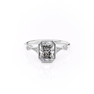 The Bezel Amber Set With A 1.5 Carat Radiant Moissanite