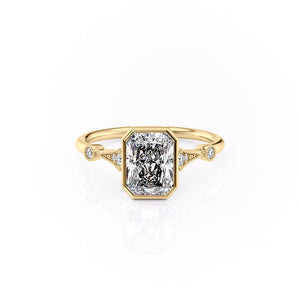 The Bezel Amber Set With A 1.5 Carat Radiant Moissanite