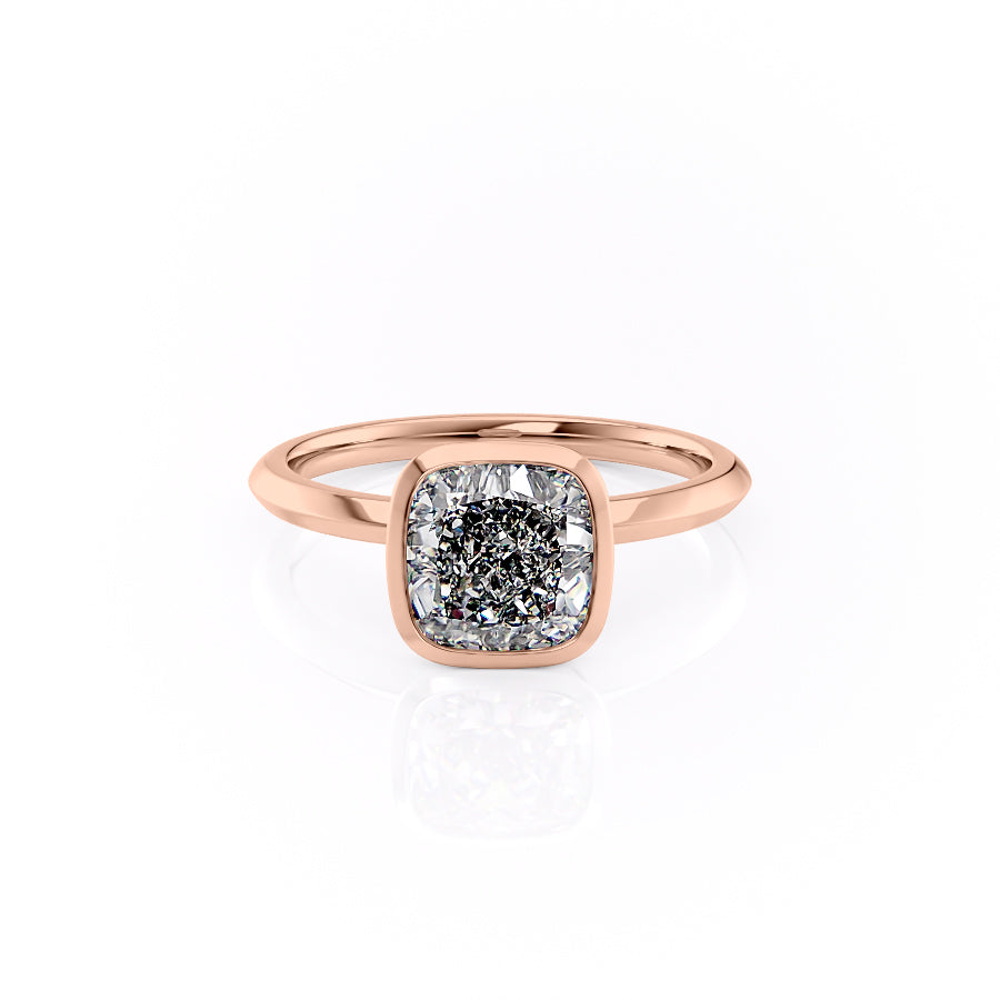 The Razor Bezel Kamellie Set With A 1.5 Carat Cushion Moissanite