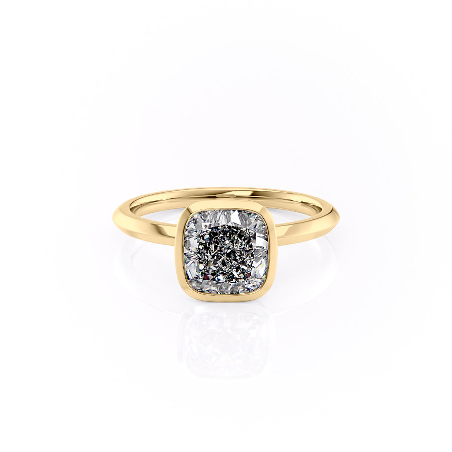 The Razor Bezel Kamellie Set With A 1.5 Carat Cushion Moissanite