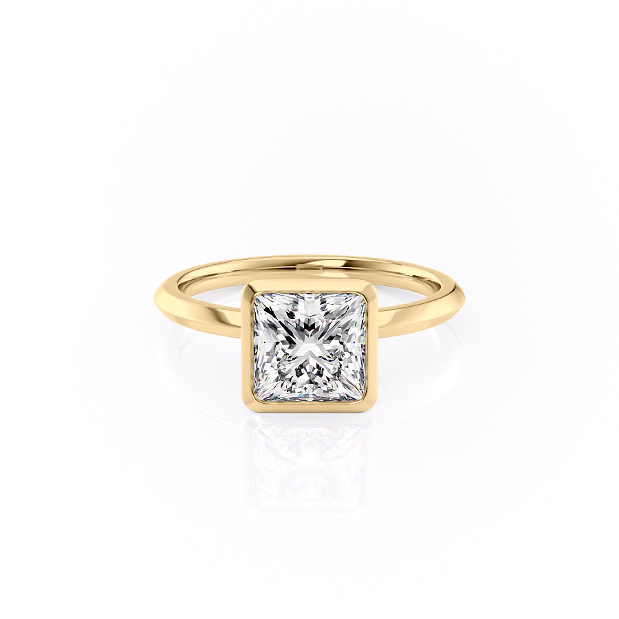 The Razor Bezel Kamellie Set With A 1.5 Carat Princess Moissanite