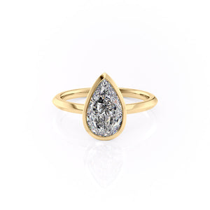 The Razor Bezel Kamellie Set With A 1.5 Carat Pear Moissanite