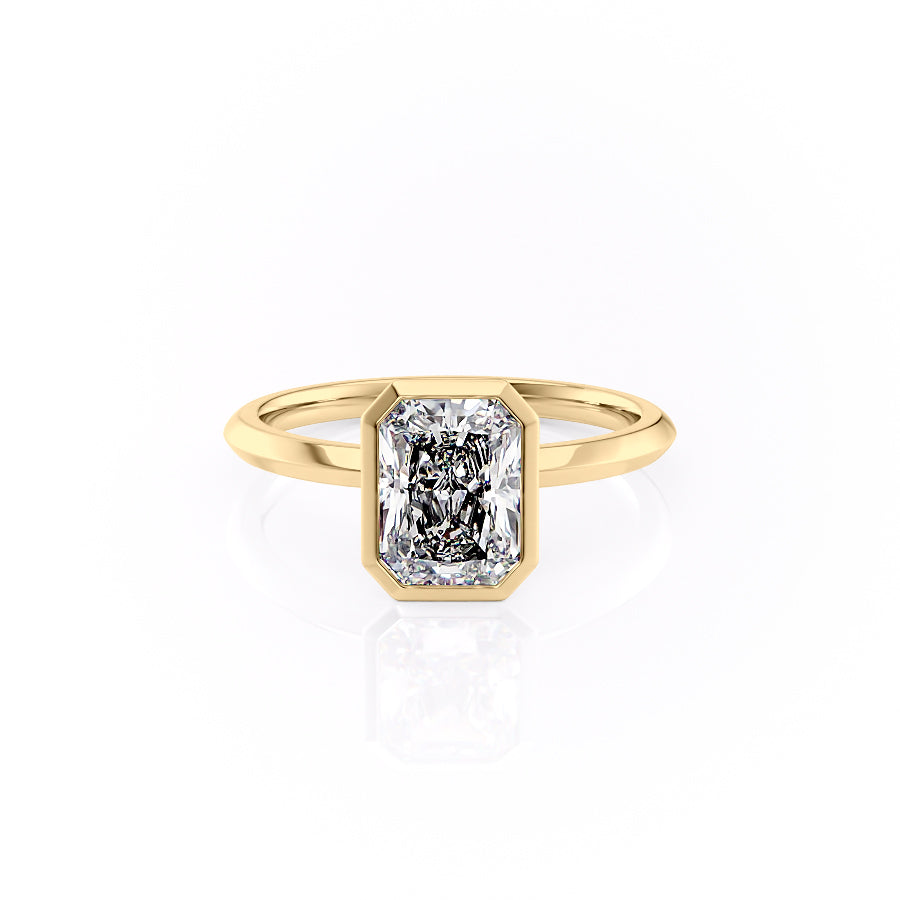 The Razor Bezel Kamellie Set With A 1.5 Carat Radiant Moissanite