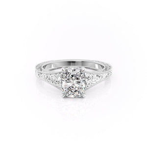 The Florence Set With A 3 Carat Elongated Cushion Moissanite