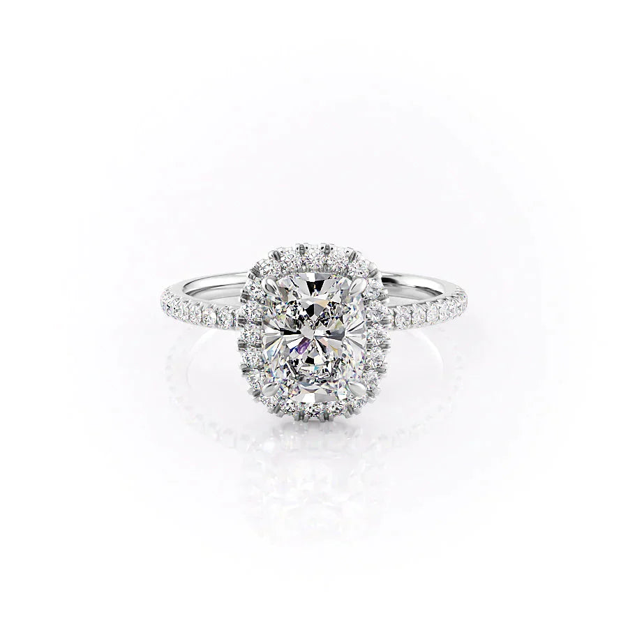 The Lenny Set With A 5 Carat Elongated Cushion Moissanite
