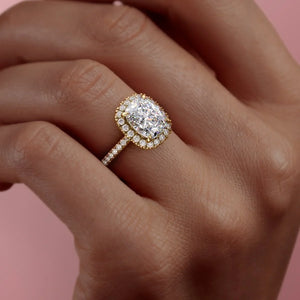 The Lenny Set With A 5 Carat Elongated Cushion Moissanite