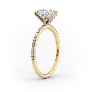The Pave Petal Kamellie Set With A 3.5 Carat Round Moissanite