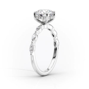 The Lucia Set With A 1.5 Carat Elongated Cushion Moissanite